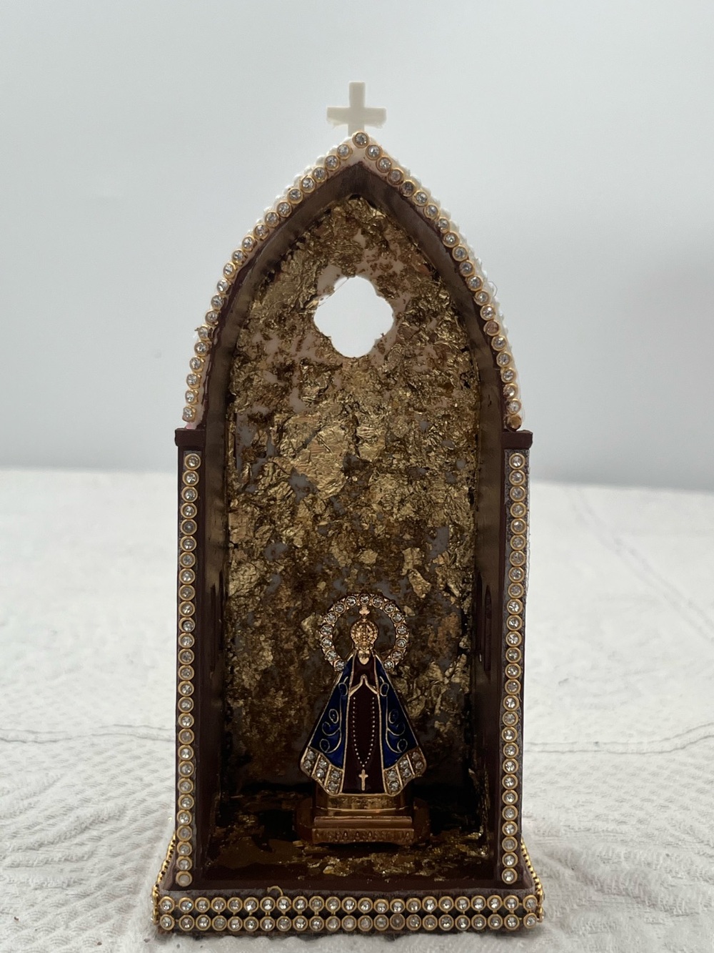 Handmade devotional Shirne featuring Our Lady of Aparecida | home decor